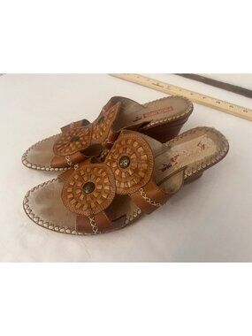Pikolinos Women’s Brown Leather Wedge Sandals Size 8.5 -EU 39
